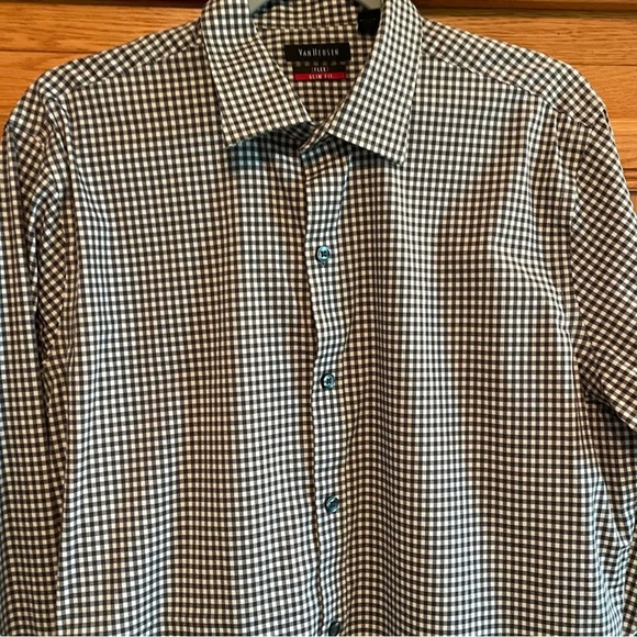 Van Heusen flex slim fit Men's Black & White Checkered Shirt size medium - Picture 5 of 7